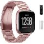 Jiarusig Compatible Fitbit Versa/Versa Lite Edition/Versa 2 Bands, Stainless Steel Versa Smartwatch Metal Band for Men Women Replacement Wristband