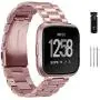 Jiarusig Compatible Fitbit Versa/Versa Lite Edition/Versa 2 Bands, Stainless Steel Versa Smartwatch Metal Band for Men Women Replacement Wristband
