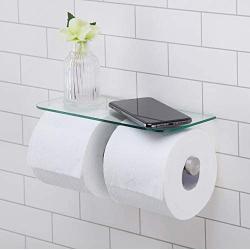 JackCubeDesign Toilet Paper Holder Roll Tissue Dual Dispenser Bathroom Kitchen Roll Holder, Shelf Dual Holder for Mobile Phone, Tissue Hanger -Wall Stainless Steel MK428D (Glass Type2)