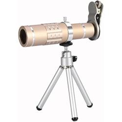 Fosa Cell Phone Camera Lens Kit Universal 18X Optical Zoom Telephoto Telescope Lens with Tripod(Gold)