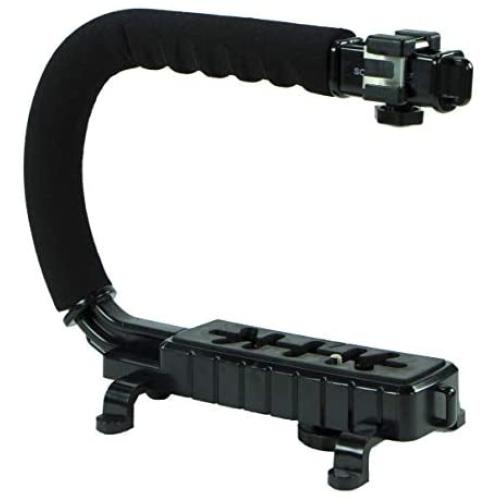 Cam Caddie Scorpion Jr Triple Shoe Camera Stabilizer - Collapsible Stabilizing Smartphone Handle Compatible with All DSLR, GoPro, Mobile Phones w/ 3-in-1 Integrated Cold Shoe - Black