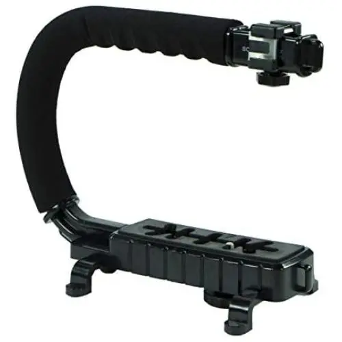 Cam Caddie Scorpion Jr Triple Shoe Camera Stabilizer - Collapsible Stabilizing Smartphone Handle Compatible with All DSLR, GoPro, Mobile Phones w/ 3-in-1 Integrated Cold Shoe - Black