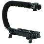Cam Caddie Scorpion Jr Triple Shoe Camera Stabilizer - Collapsible Stabilizing Smartphone Handle Compatible with All DSLR, GoPro, Mobile Phones w/ 3-in-1 Integrated Cold Shoe - Black
