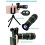 Cell Phone Camera Lens Kit,11 in 1 Universal 20x Zoom Telephoto Lens,0.63Wide Angle+15X Macro+198°Fisheye+2X Telephoto+Kaleidoscope+CPL/Starlight/Eyemask/Tripod/Remote,for Most Smartphone (Black)