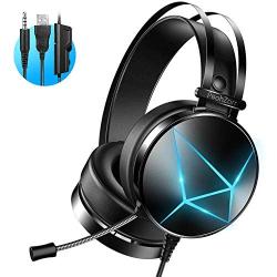PeohZarr Gaming Headset PS4 headset Xbox One Headset with 7.1 Surround Sound PC Headset with Crystal Clear Mic & Large Earpads, Gaming Headphones for Xbox One Controller(Adapter Not Included), PS4, PC