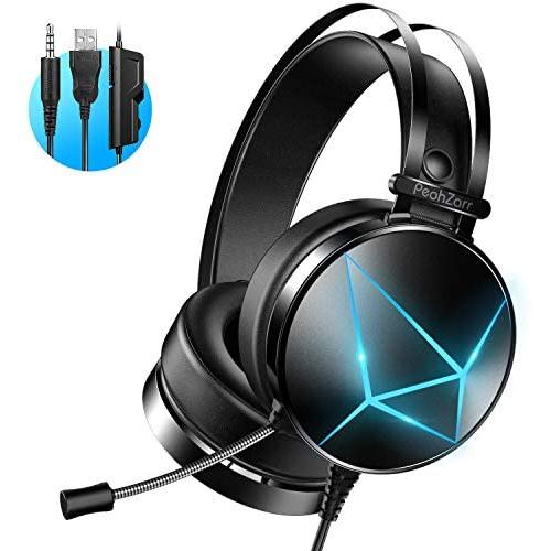 PeohZarr Gaming Headset PS4 headset Xbox One Headset with 7.1 Surround Sound PC Headset with Crystal Clear Mic & Large Earpads, Gaming Headphones for Xbox One Controller(Adapter Not Included), PS4, PC