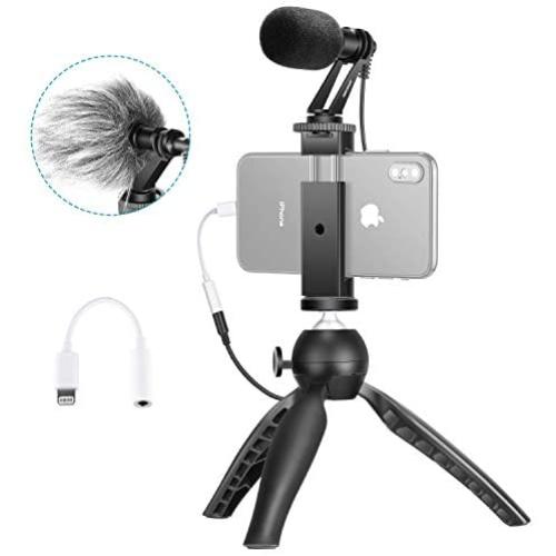 Neewer Smartphone Video Rig Kit Filmmaker Mini Tripod with CM14 Shotgun Microphone, Headphone Converter Adapter, Metal Phone Clip Compatible with iPhone11/11 Pro/11 Pro Max/XS/XR, Samsung Galaxy, etc