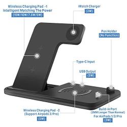 5 in 1 Wireless Charging Station for Apple Watch 5 Airpods Pro, Xperg Fast Wireless Charger Stand Dock Compatible with iPhone SE 11 Pro Max Xr X Xs Max/Samsung Note 10 S10 / Qi-Certified Phones