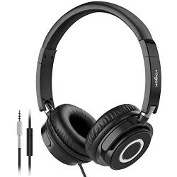 Vogek On Ear Headphones with Mic, Lightweight Portable Fold-Flat Stereo Bass Headphones with 1.5M Tangle Free Cord and Microphone-Black