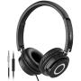 Vogek On Ear Headphones with Mic, Lightweight Portable Fold-Flat Stereo Bass Headphones with 1.5M Tangle Free Cord and Microphone-Black