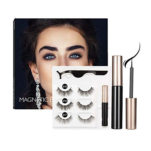 Magnetic Eyeliner and Lashes Magnetic Eyelashes Kit False Lashes 3 pairs with Tweezers - Comes With Applicator - No Glue Needed