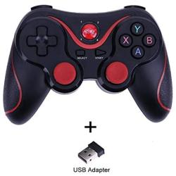Smartphone Game Controller T3 Wireless Game Controller Gamepad Bluetooth 3.0 Joystick Joystick for Mobile Phone Tablet TV Box Holder-Black with Adapter-,