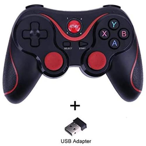 Smartphone Game Controller T3 Wireless Game Controller Gamepad Bluetooth 3.0 Joystick Joystick for Mobile Phone Tablet TV Box Holder-Black with Adapter-,