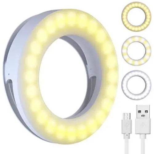 DAVID ROCCO Selfie Light Ring, 3.5 inch Rechargeable Clip on LED Ring Light Camera Ringlight with 40 LEDs for iPhone Android Smart Phone Photography, YouTube Video, Makeup (White) DAVID ROCCO Selfie Light Ring, 3.5 inch Rechargeable Clip on LED Ring Light Camera Ringlight with 40 LEDs for iPhone Android Smart Phone Photography, YouTube Video, Makeup (White)