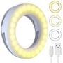 DAVID ROCCO Selfie Light Ring, 3.5 inch Rechargeable Clip on LED Ring Light Camera Ringlight with 40 LEDs for iPhone Android Smart Phone Photography, YouTube Video, Makeup (White)