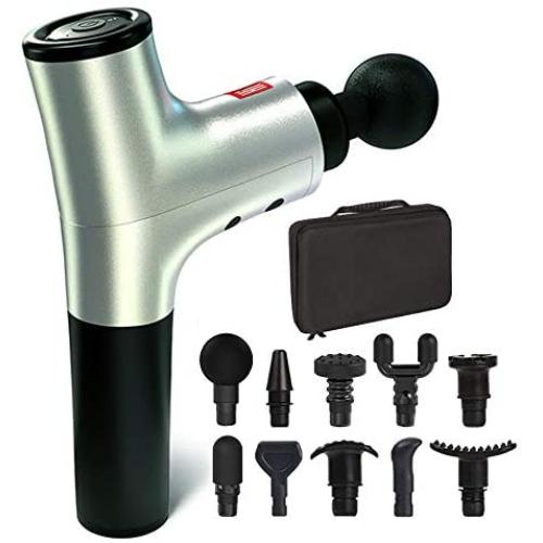 PERFORMANCE GURU Handheld Massage Gun Deep Tissue Massager for Muscle Pain Relief and Enhanced Recovery for Athletes(T-Silvery)