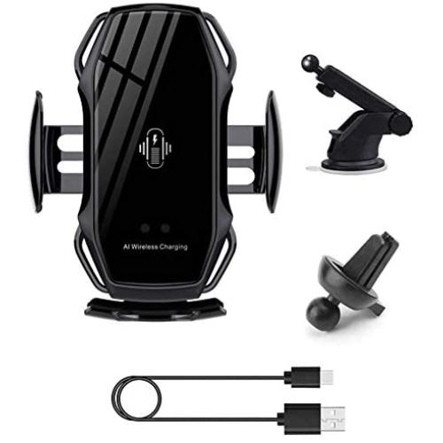 DENT Wireless Cell Phone Car Charger and Mount with Infrared Smart Sensor - DENT A5 10W Fast Charger (Black, Air Vent and telescoping arm)