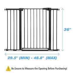 KingSo 48.8" W x 36" H Baby Gate Extra Tall Wide Large Dog Gate Auto Close Safety Gate Durable Walk Thru Child Gate for Stairs Doorways. Include 4 Pressure Bolts, 2.75", 5.5" & 8.25" Extension, Black