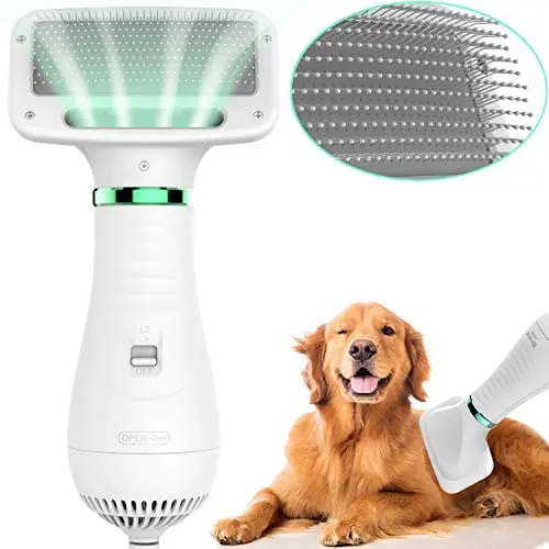 LIVEKEY Pet Hair Dryer, 2 in 1 Home Pet Grooming Hair Dryer with Slicker Brush, Dog Hair Dryer with Adjustable Temperatures Settings, for Small and Medium Dogs and Cats