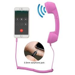 CM Vintage Retro Telephone Handset Cell Phone Receiver MIC Microphone for Cellphone Smartphone, 3.5 mm Socket (Pink)