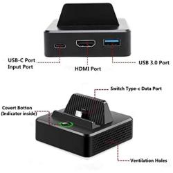 Switch Dock, ERNSTING Portable Switch Charging Stand Case, Switch Docking Station with USB Type C Power Input Port, HDMI Video Port Support 4K1080P and USB 3.0 Data Port,for Game Console Conversion