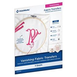 Printworks Vanishing Embroidery Transfers, for White/Light-Colored Fabrics, 5 Sheets, Inkjet, 8.5 x 11 (00536)