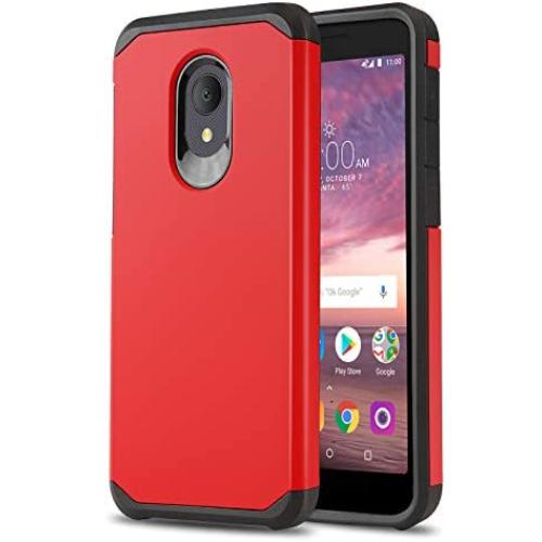 CasemartUSA Phone Case for [Alcatel TCL LX (A502DL)], [DuoTEK Series][Red] Shockproof Cover [Impact Resistant][Defender] for Alcatel TCL LX (Tracfone, Simple Mobile, Straight Talk, Total Wireless)