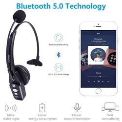 Bluetooth Headset V5.0, Pro Wireless Headset with Noise Canceling Mic for Cell Phone Trucker Engineers Business Home Office