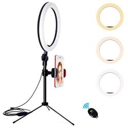 Desk Ring Light with Stand and Phone Holder,10 Inch Halo Light Ring for Video Recording, Webcam, TIK Tok, Live Streaming, Vlog, Photography, Camera, Makeup
