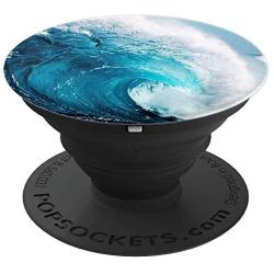 Blue Ocean Waves Sunny Beach Design On Black PopSockets Grip and Stand for Phones and Tablets