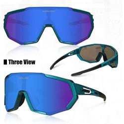 Queshark Cycling Sunglasses Bike Glasses for Men Women with 3 Lens Anti-UV400