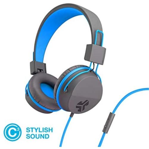 JLab Audio Neon Folding On-Ear Headphones | Wired Headphones | Tangle Free Cord | Noise Isolation | 40mm Neodymium Drivers | C3 Sound (Crystal Clear Clarity) | Graphite/Blue
