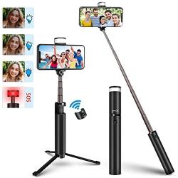 Selfie Stick, Extendable Selfie Stick Tripod with Detachable Bluetooth Remote, Fill Light & Tripod Stand Selfie Stick for iPhone 11/11 Pro/Xs Max/XS/XR/X/8P/7P, Galaxy S20/S10/S9/S8/Note8,Huawei,More