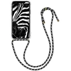 kwmobile Crossbody Case Compatible with Apple iPhone X - Clear Transparent TPU Cell Phone Cover with Neck Cord Lanyard Strap - Transparent/Black/White