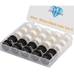 Simthread Size A SA156 Prewound Bobbin Thread with Storage Plastic Box Bundle | White+Black Colors & 25pcs White Color