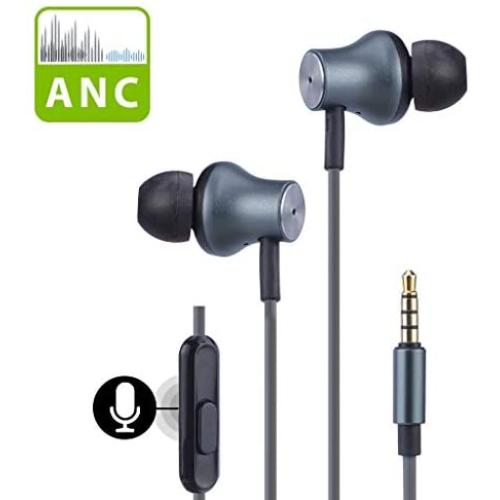 Avantree Active Noise Cancelling Earbuds with Microphone, Wired ANC Sound Canceling Earphones, Noise Reduction Isolating in Ear 3.5mm Headphones for Travel Airplane iPhone Cell Phones PC - ANC029