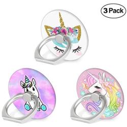 Cell Phone Ring Holder, 3-Pack 360 Degree Rotation Universal Pop Grip Stand Anti- Drop Finger Holder for Smartphone and Tablets - Cute Unicorn