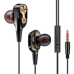 ZFD in-Ear Earphones, Wired Earphone Dual Driver Stereo Super Bass in-Ear Earphones with Mic Noise Isolating and Volume Control for Mobile Or PC Gaming,Black