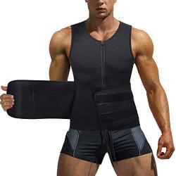 Wonderience Neoprene Sauna Suit for Men Waist Trainer Vest Zipper Body Shaper with Adjustable Tank Top