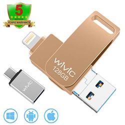 USB Flash Drive Photo Stick for iPhone Flash Drive for iPhone PhotoStick Mobile for iPhone USB Flash Drive Android Backup Drive OTG Smart Phone Memory Stick Storage iPAD USB 3.0 WIVIC 128GB Gold