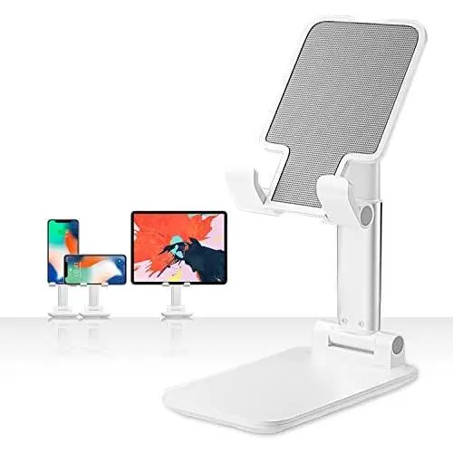 Cell Phone Stand, BoYata Adjustable Desk Phone Stand, Foldable Mobile Phone Holder Compatible with iPhone Xs Max Xr 8 7 6 6S Plus SE 5 5S 5C Charging, Accessories Desk, Other 4-7.9&quot Smart Phones-White