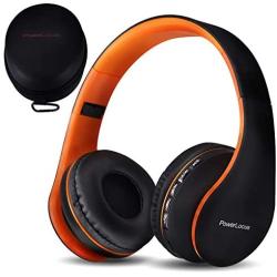 PowerLocus Wireless Bluetooth Over-Ear Stereo Foldable Headphones, Wired Headsets with Built-in Microphone for iPhone, Samsung, LG, iPad (Orange)