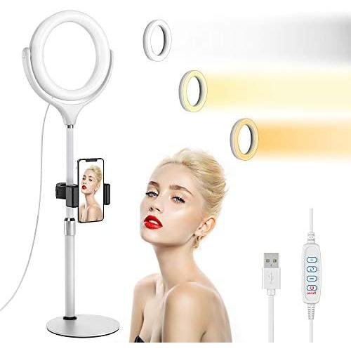 (Upgraded) 8 LED Ring Light, 3 Colors Lighting Modes, 10 Adjustable Brightness Fill Light, Rechargeable Dimmable LED Selfie Ringlight with Stand for Live Stream/TikTok/YouTube Video/Makeup