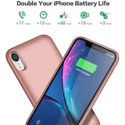 Trswyop Battery Case for iPhone XR, 6800mAh Portable Charging Case for iPhone XR Rechargeable Backup External Battery Pack Extended Battery Protective Charger Case(6.1inch)-Rose Gold