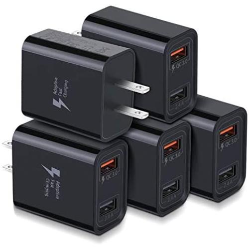 Quick Charge QC 3.0 USB Wall Charger, Costyle 5 Pack 30W Dual 2 Ports Adapter (QC 3.0 & 5V 2.4A) Adaptive Fast Charging Block Compatible for iPhone 11 XS XR, Samsung Galaxy S10 S9, iPad, HTC, LG(Black)