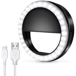 Meifigno Phone Selfie Ring Light, [Rechargeable] with 36 LED Lights, 3-Level Adjustable Brightness Clips On Makeup Light for iPhone X Xr Xs Max 7 8 Plus 11 12 Pro Android iPad Laptop Sumsung, White