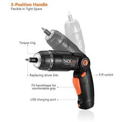 TACKLIFE Cordless Screwdriver, 3.6V 2.0Ah Electric Screwdriver Rechargeable, Adjustable 3 Position Handle, 31pcs Screwdriver Bits, 6 Torque Setting, 1 N.m to 4 N.m, Front&Rear Light, SDH13DC