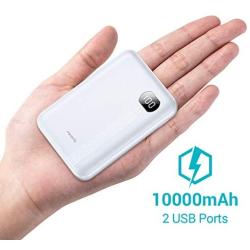 AINOPE Portable Charger 10000mAh, (Small) (LCD Display) (Powerful), Power Bank/External Battery Pack/Battery Charger/Phone Backup with 2 USB Output,Perfect for Travel (White)