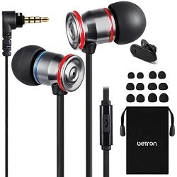 Betron MK23Mic Earbuds, Wired Headphones with Microphone, Noise Isolating Earphones, Flat Wired Earbud for iPhone, iPad, Laptops, Cellphones, Samsung and Android Smartphones, Black