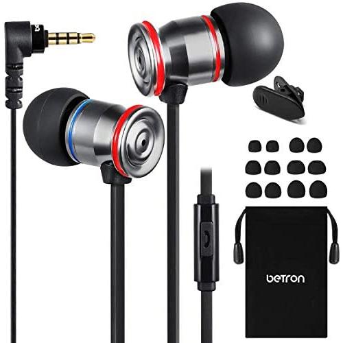 Betron MK23Mic Earbuds, Wired Headphones with Microphone, Noise Isolating Earphones, Flat Wired Earbud for iPhone, iPad, Laptops, Cellphones, Samsung and Android Smartphones, Black